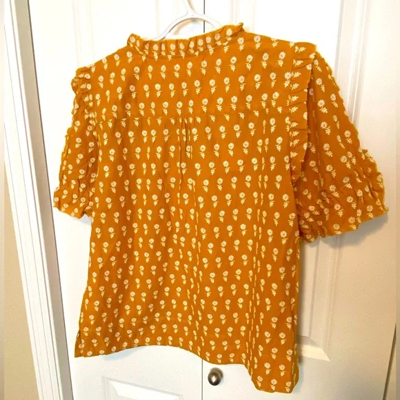NWT JCrew ruffle sleeve cotton flower top, mustard - Picture 8 of 12